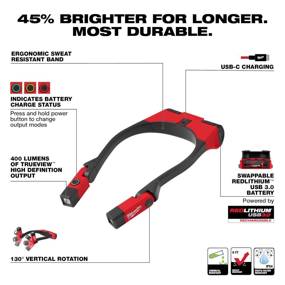 Milwaukee REDLITHIUM USB 400L Neck Light, large image number 3