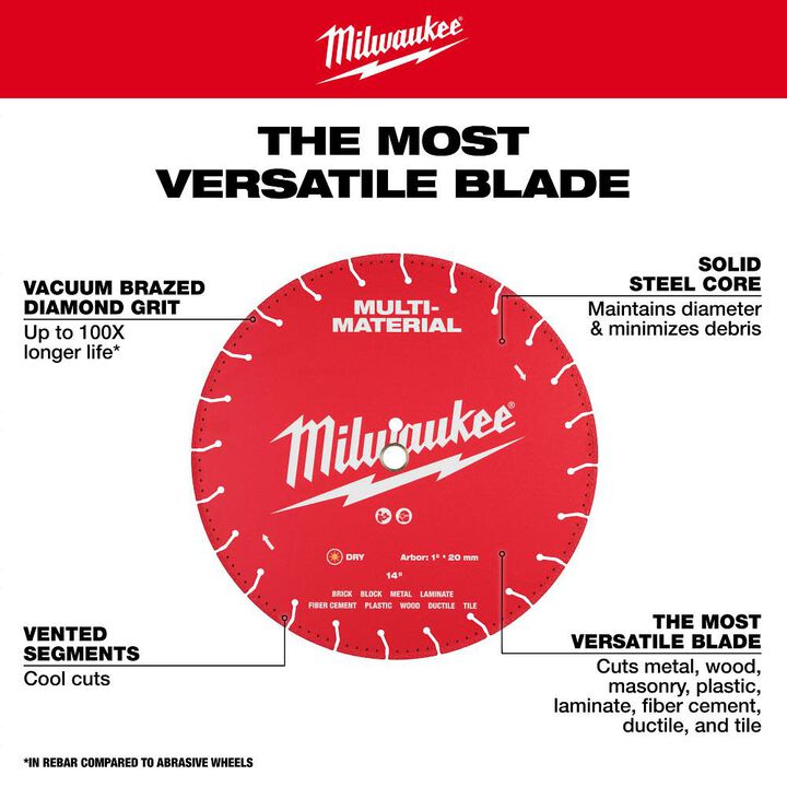 Milwaukee 14 Inch Segmented Rim Diamond Blade for Brick, Metal, and Wood, large image number 3