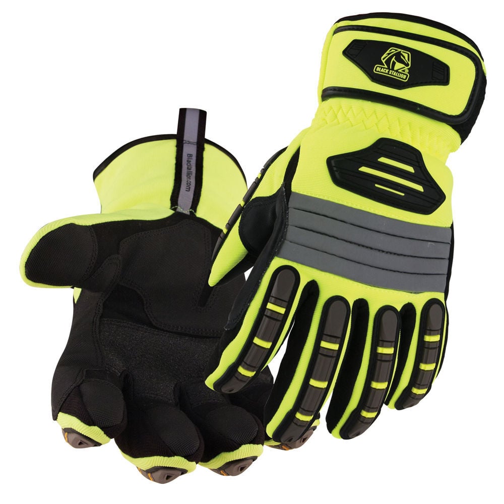 Black Stallion Water Resistant Hi-Vis Mechanics Gloves Size Large - GW101-LG