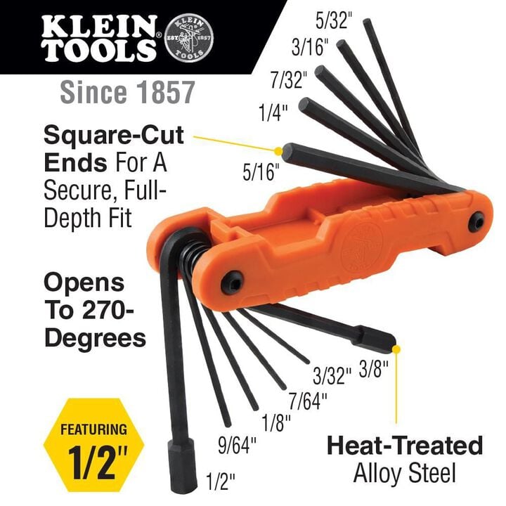 Klein Tools Pro Folding Hex Key Set SAE, Metric, large image number 1