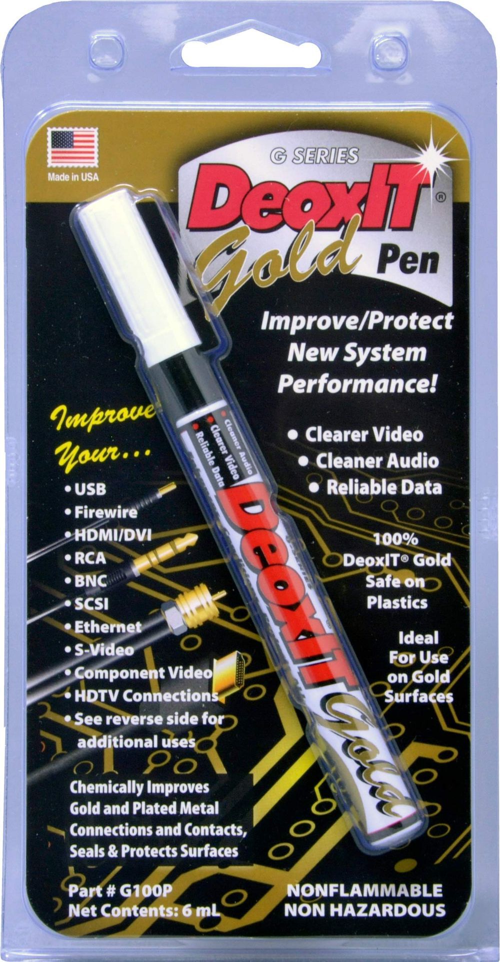 DeoxIT Gold 100% Solution Contact Enhancer & Protector Pen for Plated & Gold-Plated Electronic Contacts & Connectors, 6 mL, large image number 2