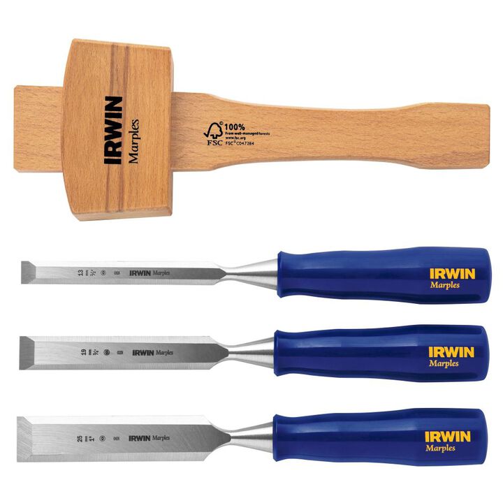 Irwin 4 Piece Woodworking Chisel with Mallet Set