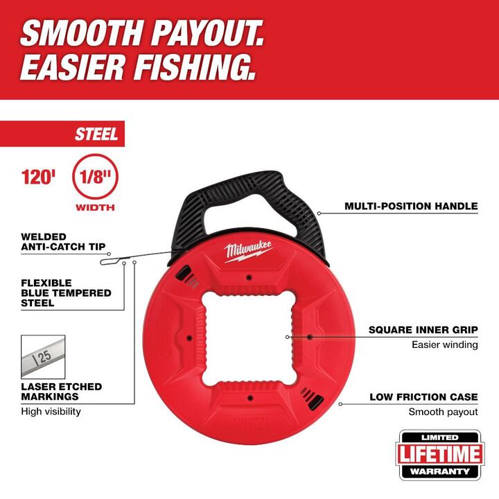 Milwaukee 120 Ft. 1/8 in. Steel Fish Tape, large image number 1