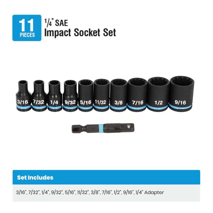 Spyder 1/4 Inch Drive SAE Shallow Impact Socket Set with Adapter, 11 Pieces, large image number 5