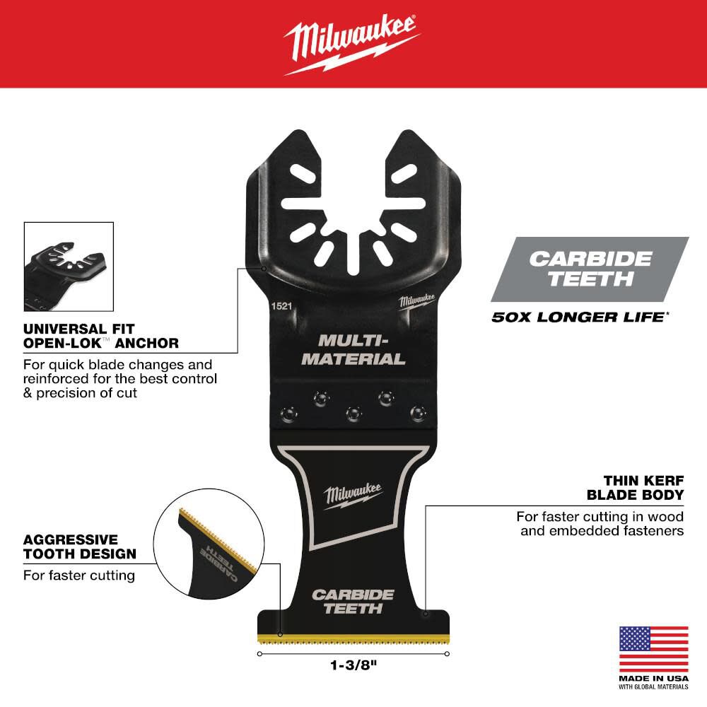Milwaukee OPEN-LOK 1-3/8 Inch Carbide Teeth Multi-Material Multi-Tool Blades 10pk, large image number 4