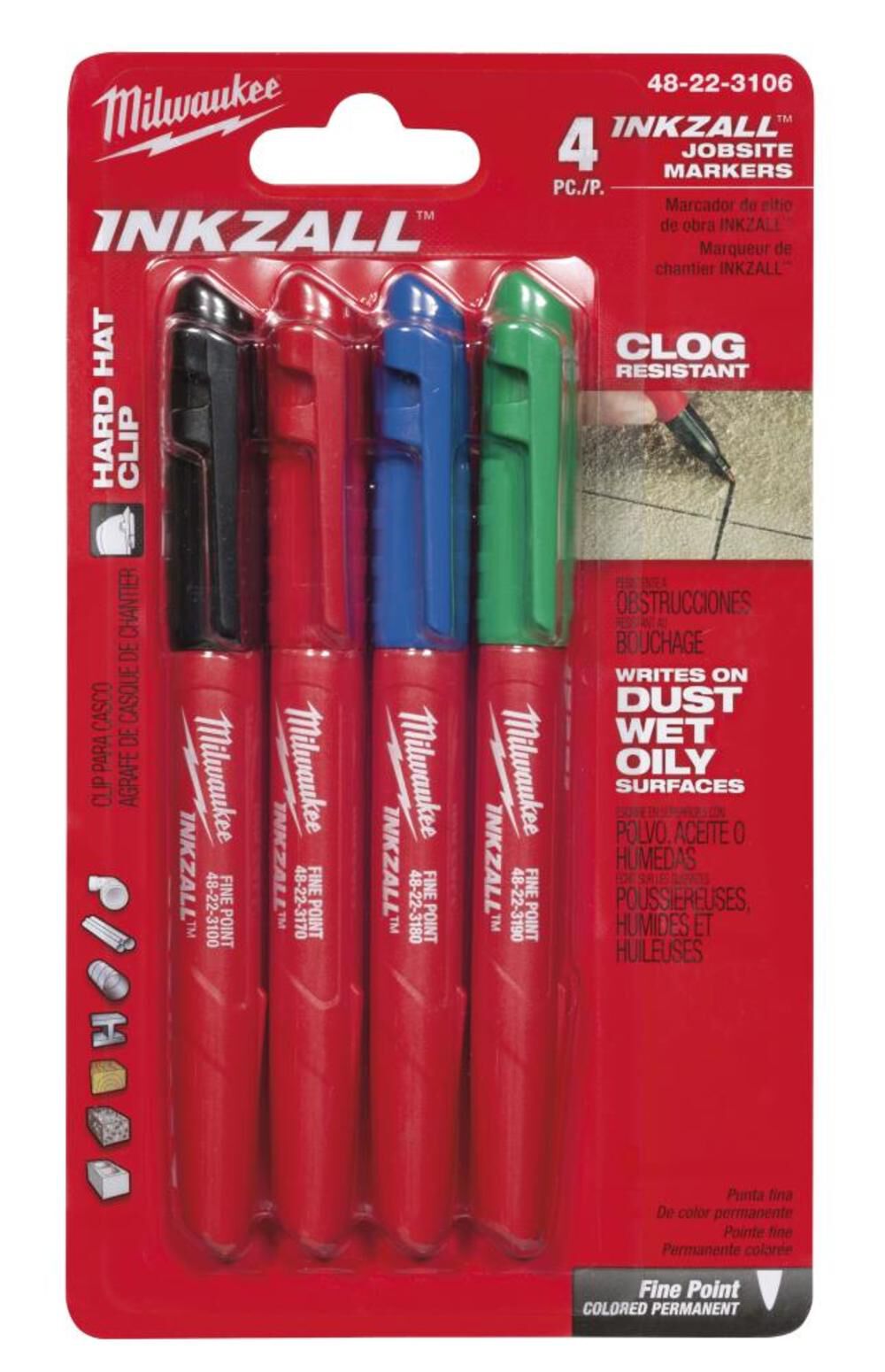 Milwaukee INKZALL Fine Point Colored Markers (4 Pack) 48223106 Acme