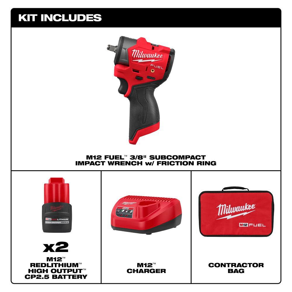 Milwaukee M12 FUEL 3/8 Inch Subcompact Impact Wrench with Friction Ring Kit, large image number 3