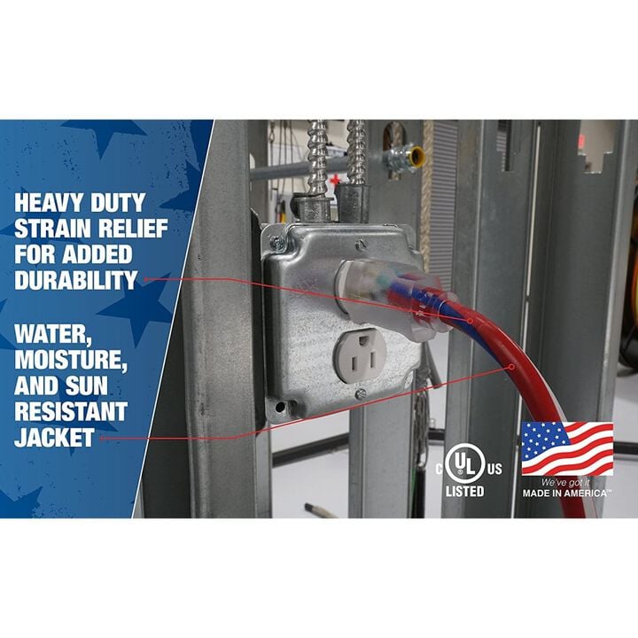 Century Wire Freedom 100 ft 12/3 SJTW Red/White/Blue Lighted Extension Cord, large image number 3