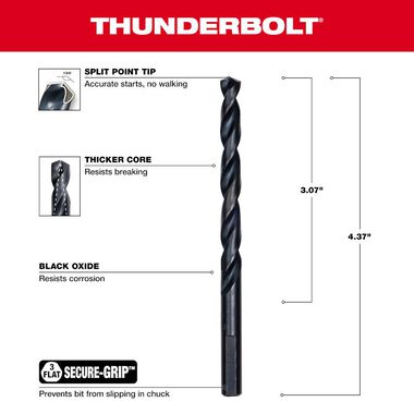 Milwaukee 19/64 in. Thunderbolt Black Oxide Drill Bit, large image number 2