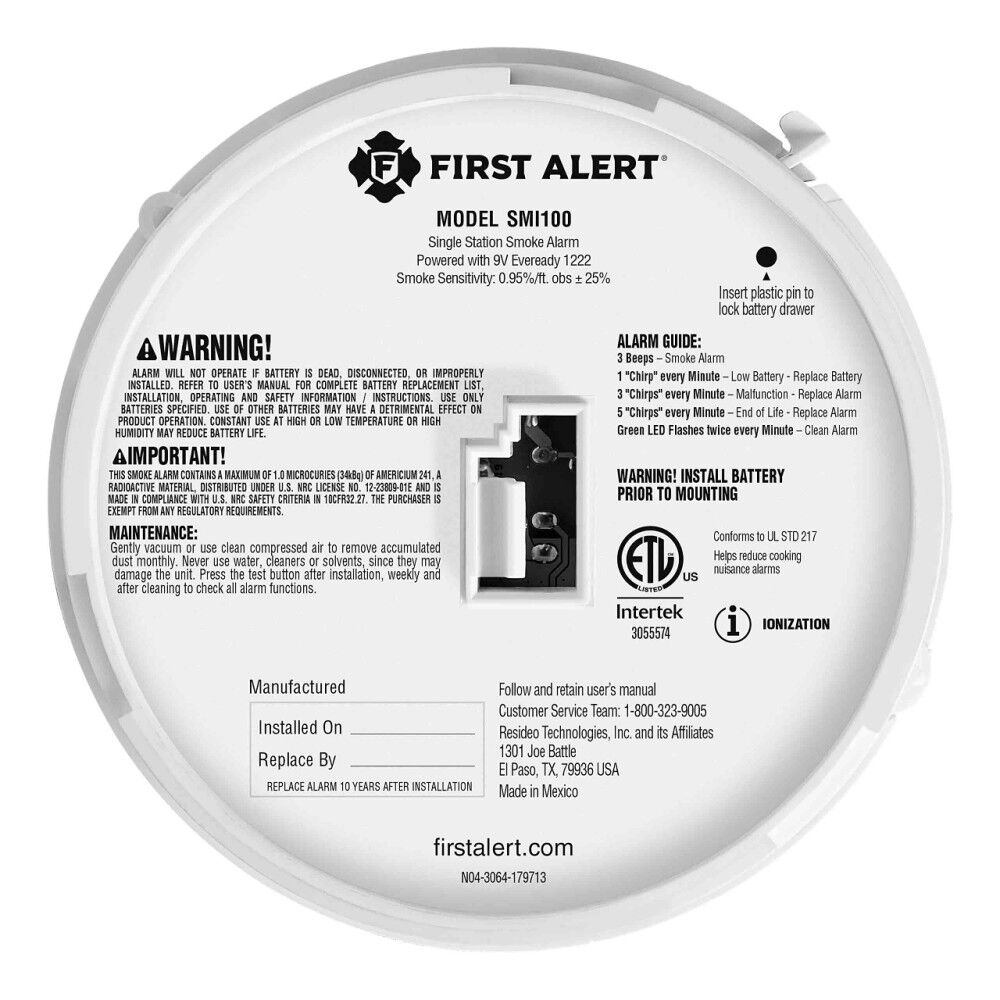 First Alert BRK SMI100 9V Alkaline Battery Operated Sensor Smoke Alarm, large image number 5