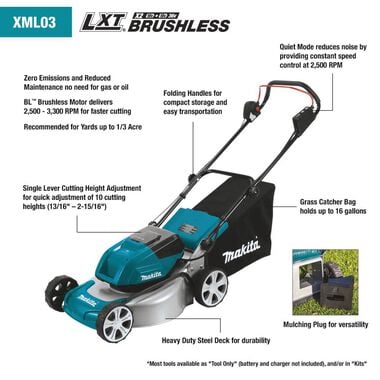 Makita 18V X2 (36V) LXT LithiumIon Brushless Cordless 18in Lawn Mower Kit with 4 Batteries 4.0Ah, large image number 5