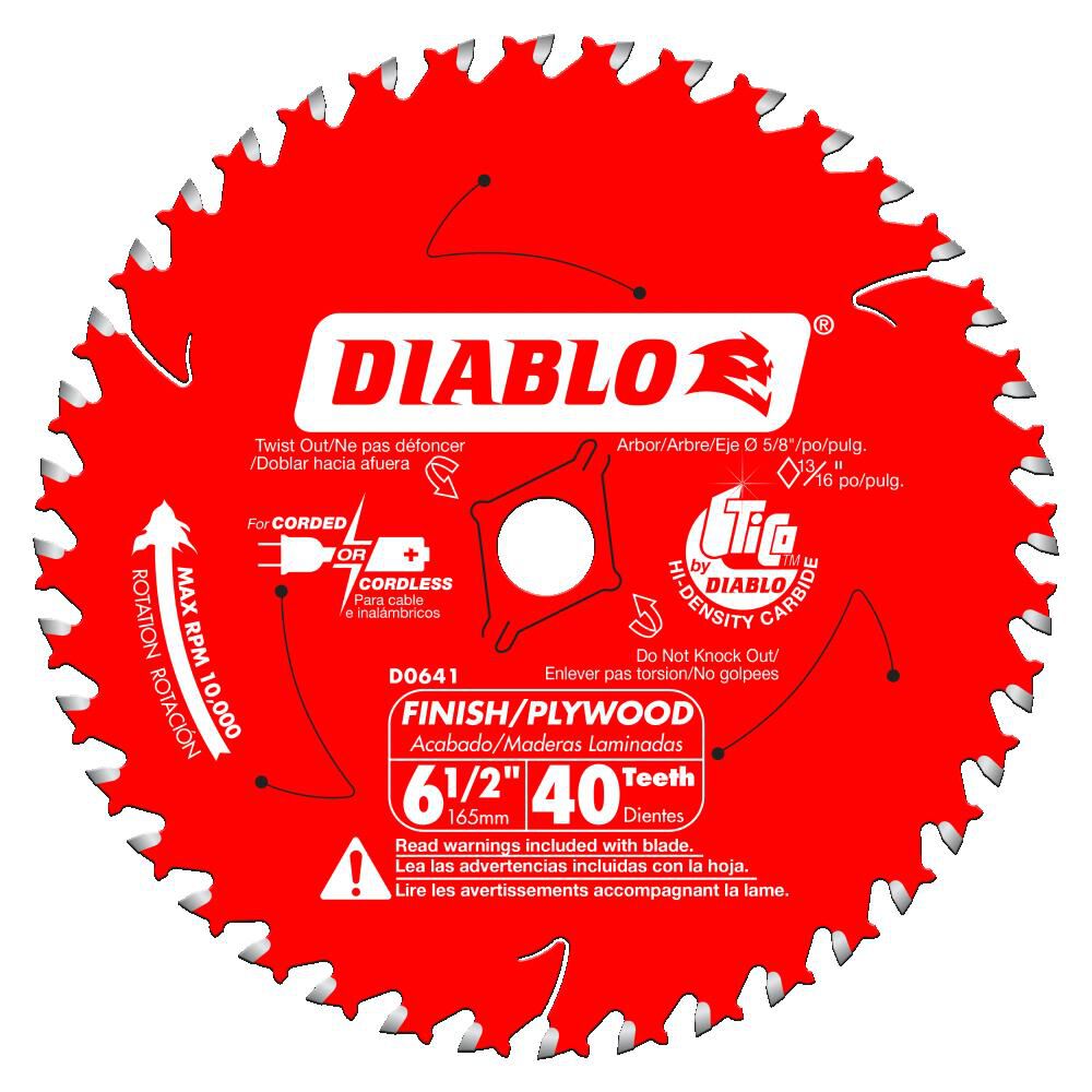 Diablo Tools 6-1/2 inch x 40 Tooth ATB Plywood & Finish Circular Saw Blade with 5/8 inch Diamond Arbor, large image number 1