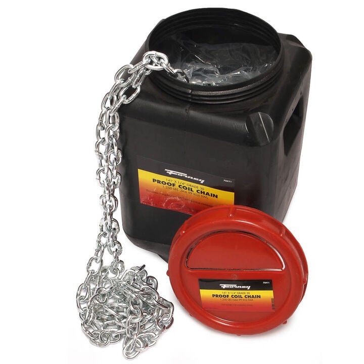 Forney Industries Bucket of Chain, Grade 30 (G30) Proof Coil Chain, Zinc-Plated, 1/4 Inch x 141 Ft. (DOT Approved Tow Chain)
