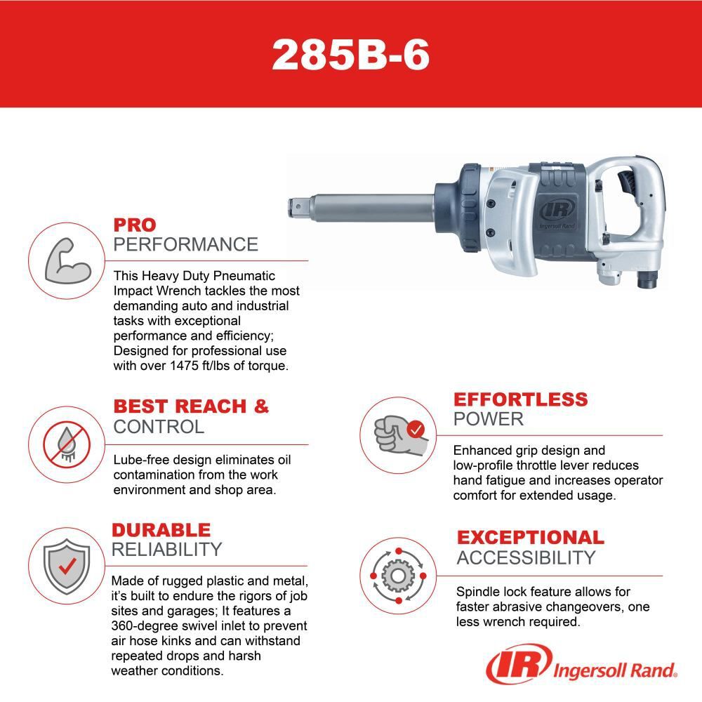 Ingersoll Rand 1 Inch Drive D-Handle Air Powered Impact Wrench, 6 Inch Anvil, large image number 6
