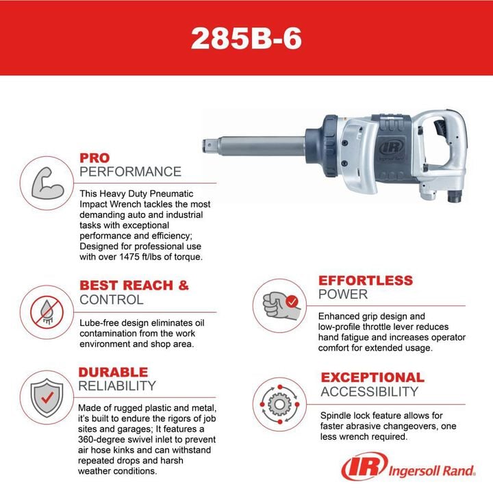 Ingersoll Rand 1 Inch Drive D-Handle Air Powered Impact Wrench, 6 Inch Anvil, large image number 5