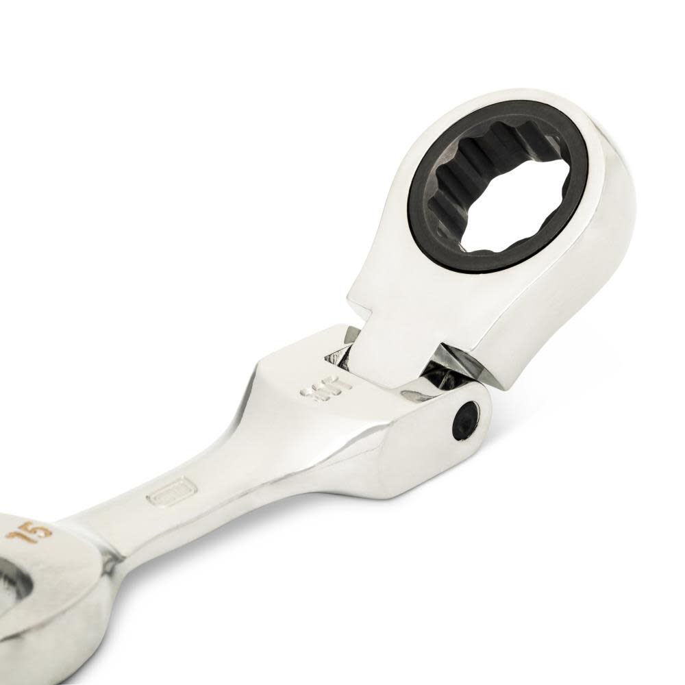 GEARWRENCH 15mm 90-Tooth 12 Point Stubby Flex Combination Ratcheting Wrench, large image number 4