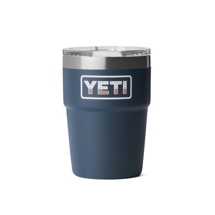 Yeti Rambler 16 Oz Stackable Pint with Magslider Lid Navy with Patriotic Badge