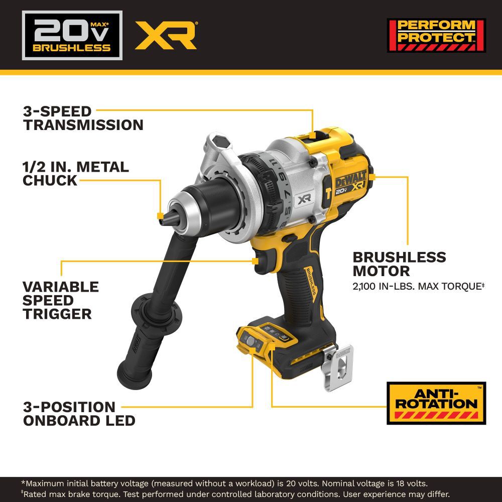 DEWALT 20V MAX XR Brushless Cordless 1/2 Inch Hammer Drill (Bare Tool), large image number 2