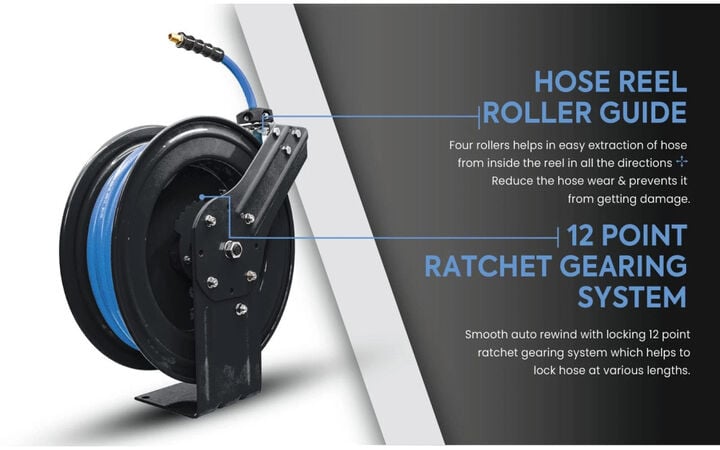 BluBird 3/8 Inch x 25 Ft Black Steel Single Arm Retractable Air Hose Reel, large image number 9