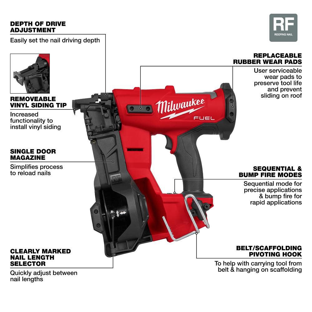Milwaukee M18 FUEL Coil Roofing Nailer Bare Tool 2909 20 Acme Tools