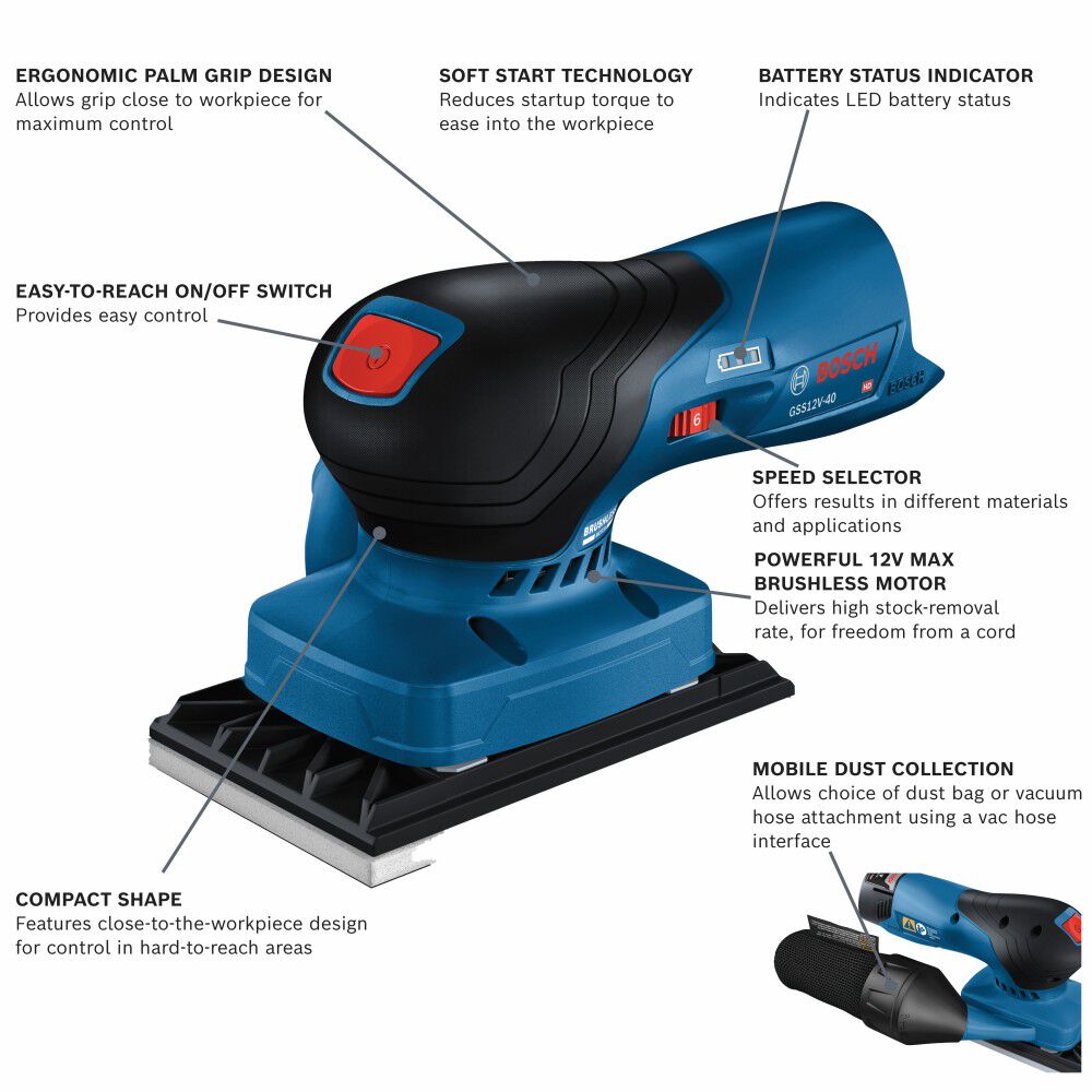 Bosch 12V Max Orbital Finishing Sander (Bare Tool), Reconditioned, large image number 2