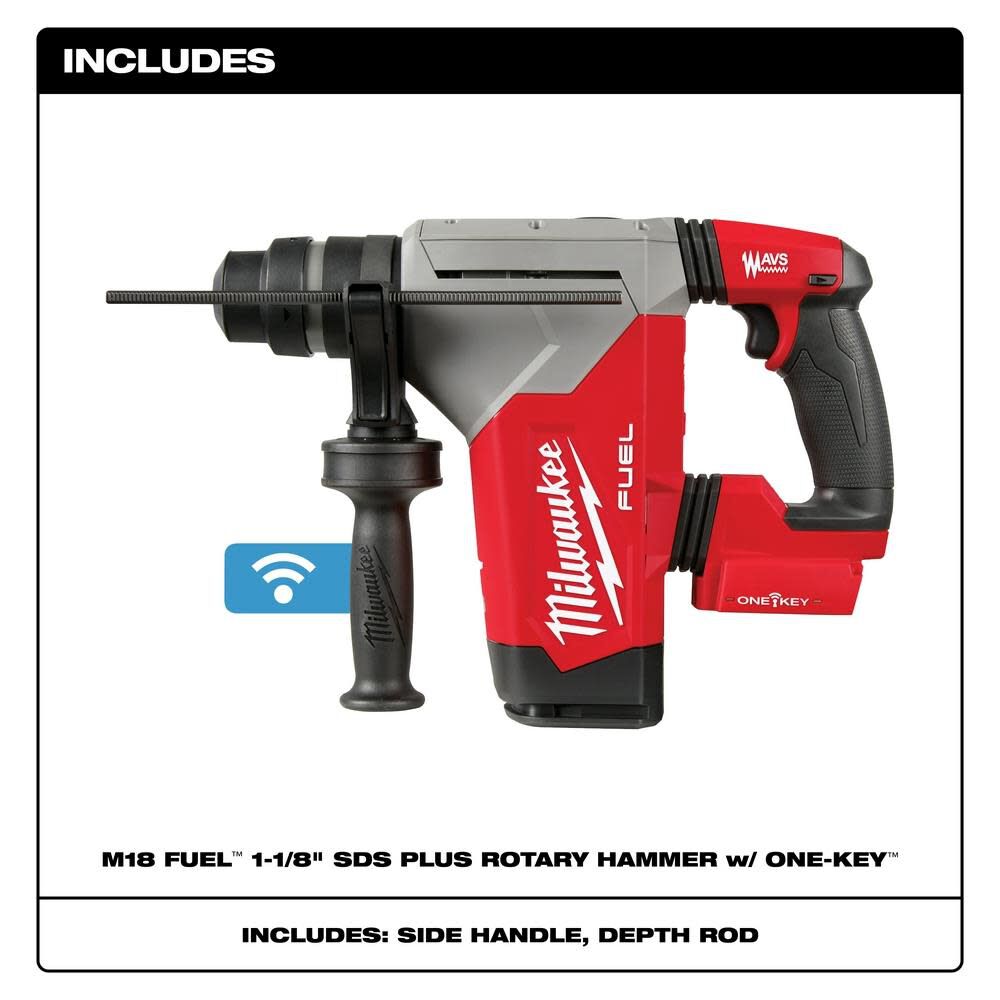 Milwaukee M18 FUEL 1 1 8inch SDS Plus Rotary Hammer with ONE KEY