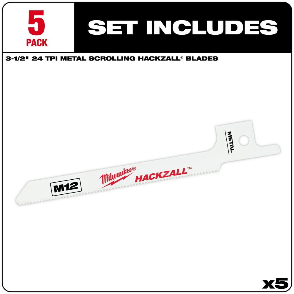 Milwaukee M12 HACKZALL BiMetal Blade Metal Scroll 5PK 49005324