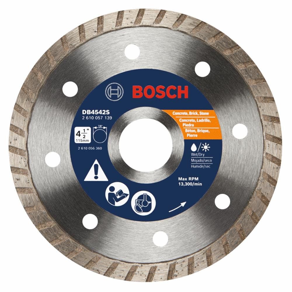 Bosch 4 1/2 Inch Standard Turbo Rim Diamond Blade for Smooth Cuts on Stone and Masonry – DB4542S