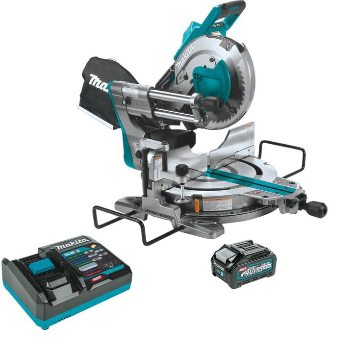 Makita 40V Max XGT 10 Inch Dual Bevel Sliding Compound Miter Saw Kit & Large Rising Base Miter Saw Stand, large image number 1
