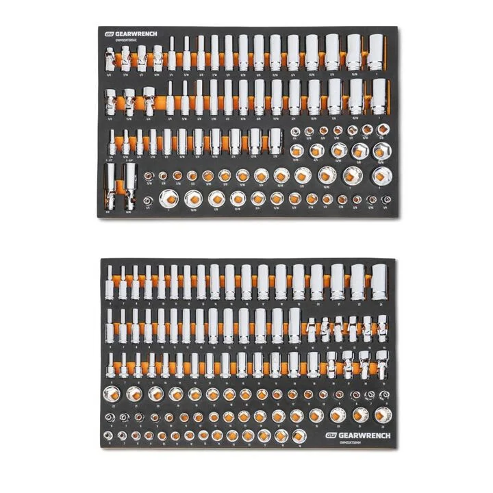 GEARWRENCH 104 Piece 3/8 Inch Metric and 85 Piece 3/8 Inch SAE Socket Set Bundle with Tray