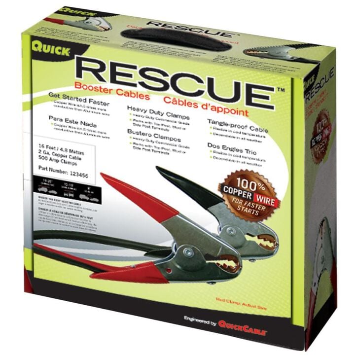 Quick Cable 20 Ft. 2 Gauge 500 Amp RESCUE Parrot Clamp Medium Booster Cable