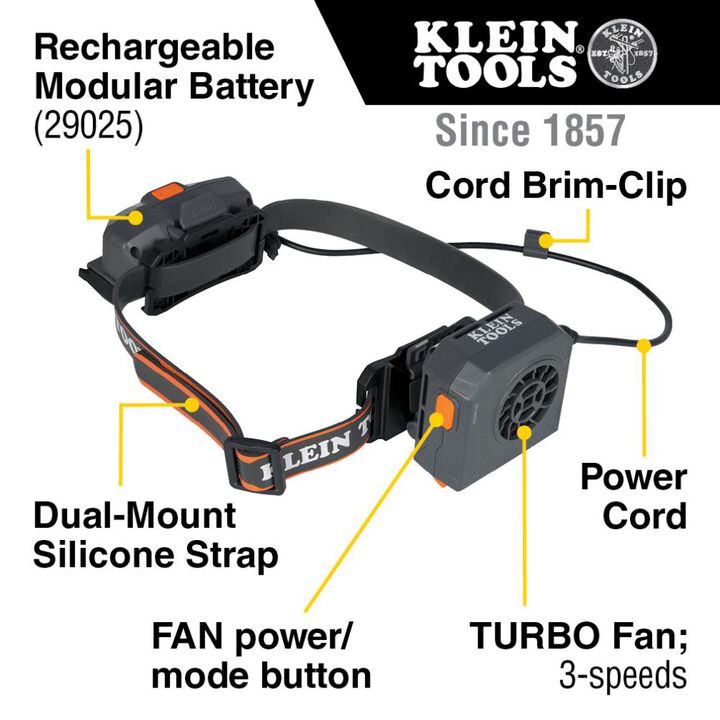 Klein Tools Non-Vented Safety Helmet, White and Turbo Fan with Battery Set, large image number 2