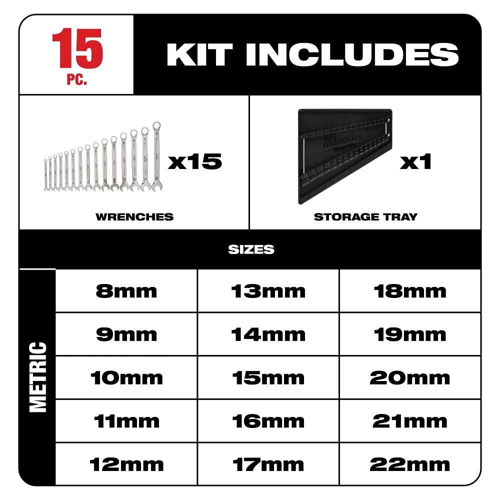 Milwaukee 15-Piece Combination Wrench Set - Metric, large image number 2