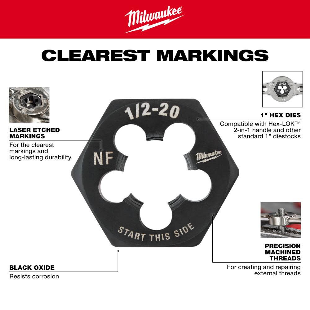 Milwaukee M9-1.25 mm 1-Inch Hex Threading Die, large image number 5