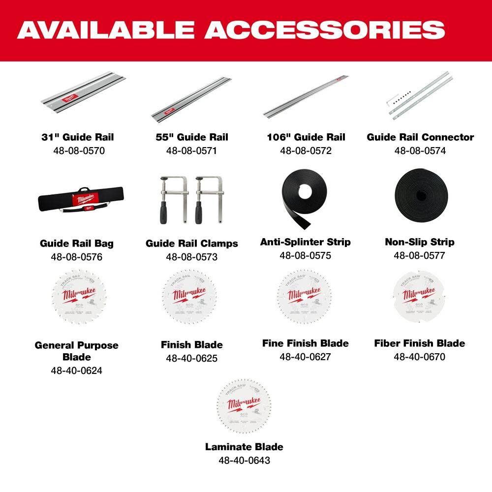 Milwaukee M18 FUEL 6 1/2 Inch Plunge Track Saw (Bare Tool) and 106 inch Guide Rail with Clamps Bundle, large image number 8
