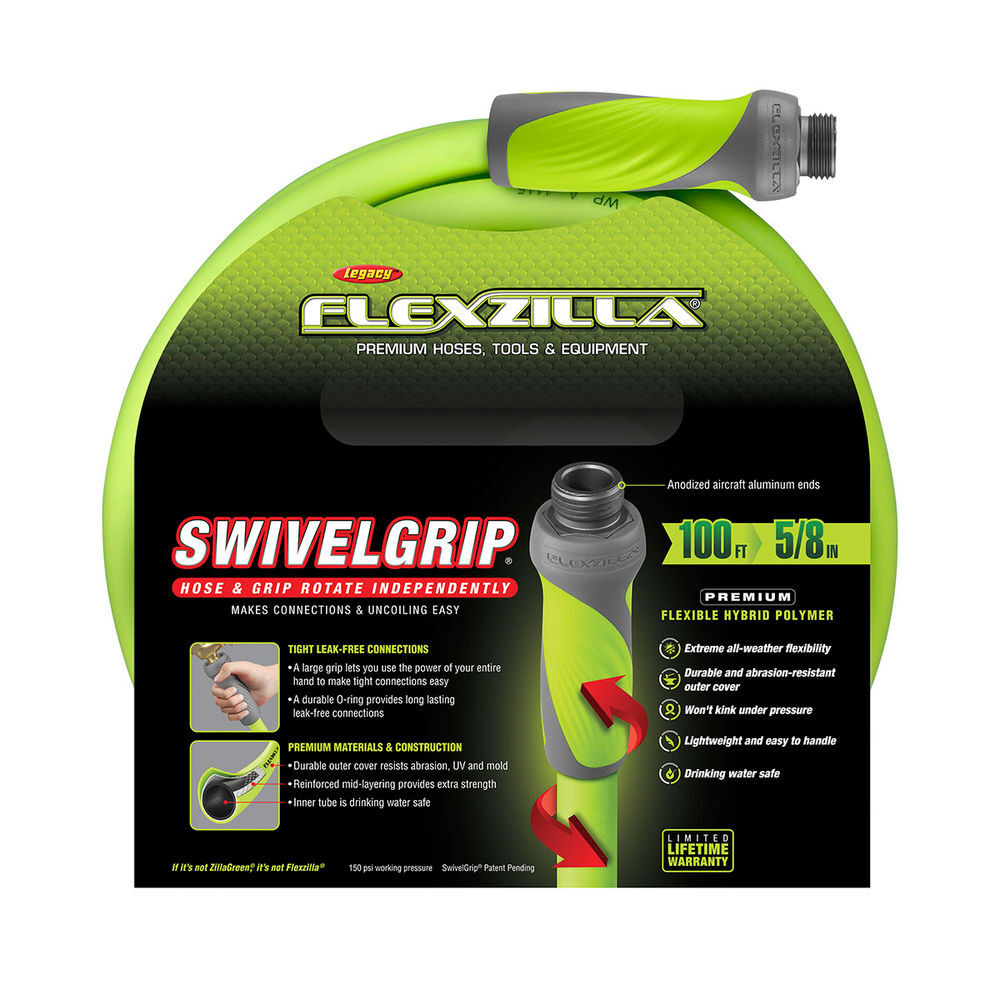 Flexzilla SwivelGrip Garden Hose, 5/8 Inch x 100 Feet, 3/4 Inch - 11 1/2 GHT Fittings, ZillaGreen, large image number 15
