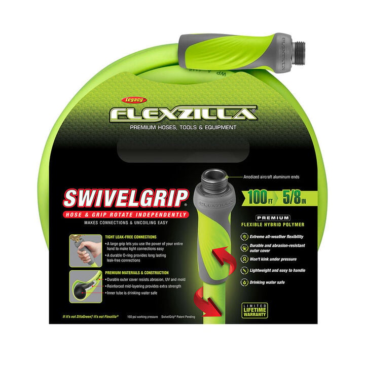 Flexzilla SwivelGrip Garden Hose, 5/8 Inch x 100 Feet, 3/4 Inch - 11 1/2 GHT Fittings, ZillaGreen, large image number 14