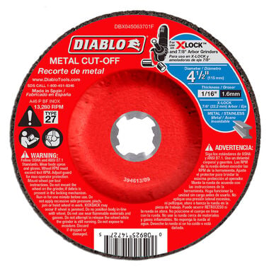 Diablo Tools 4-1/2in Type 27 Metal Cut-Off Disc for X-Lock and All Grinders