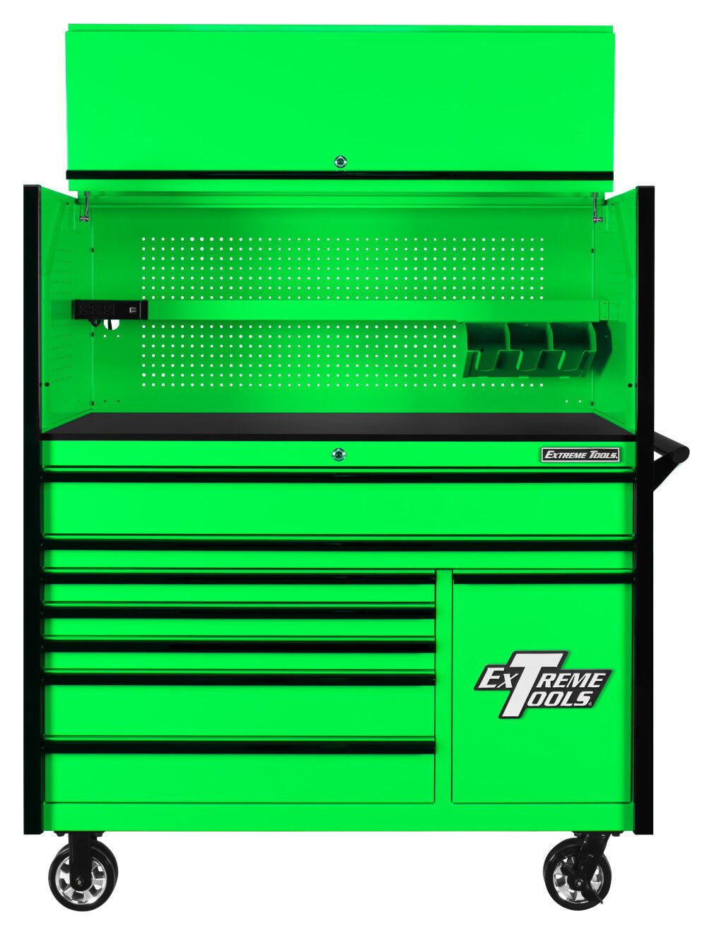 Extreme Tools DX Series DX5509HR 55in. W x 25in. D Extreme Power Workstation and 8-Drawer Roller Cabinet with Power Tool Drawer Combo is the perfect