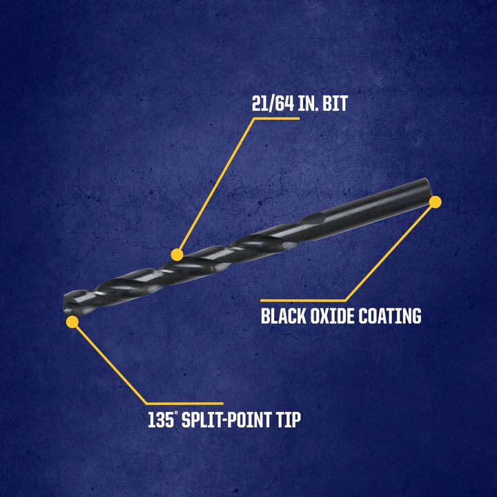 Irwin 21/64 in Drill Bit Black Oxide HSS Straight Shank, Jobber-Length, large image number 1
