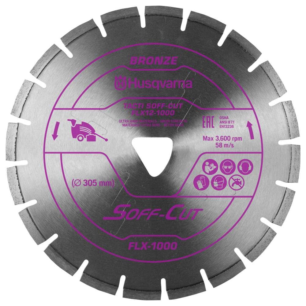 Husqvarna Construction TACTI SOFF-CUT FLX-1000 10 Inch Segmented Diamond Blade with Skid Plate for Green Concrete, large image number 1