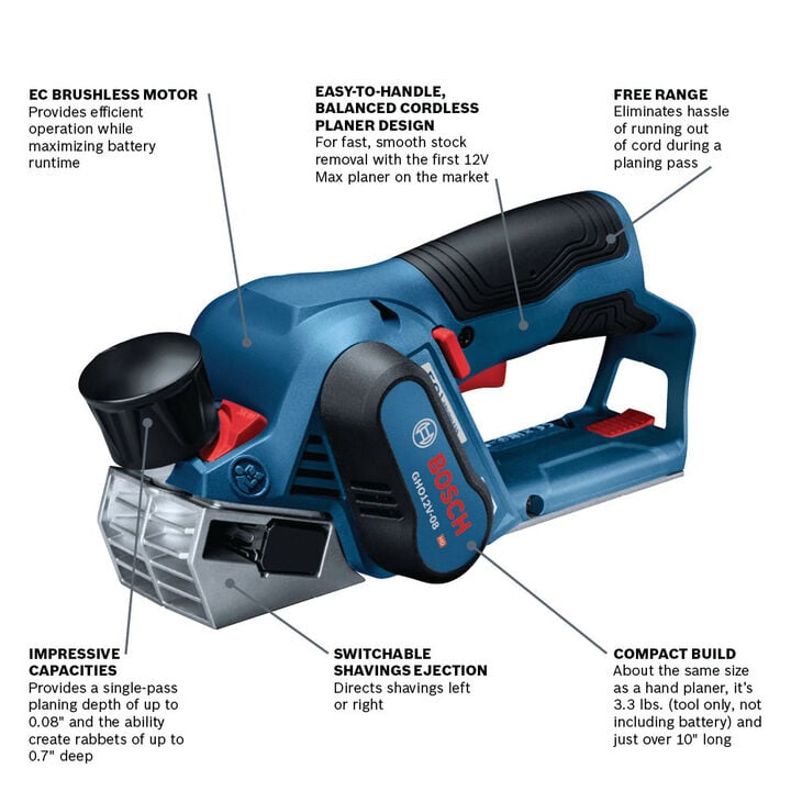 Bosch Reconditioned 12V Max EC Brushless Planer (Bare Tool), large image number 1