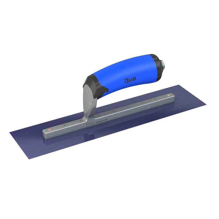 Bon Tool Finish Trowel Square Blue Steel 12 Inch x 3 Inch with Comfort Grip Handle