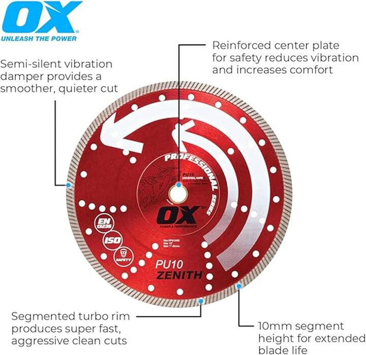 Ox Tools Pro Universal 12 Inch Turbo Rim Diamond Blade for Fast Cuts in Concrete, Metal, and Stone, large image number 1