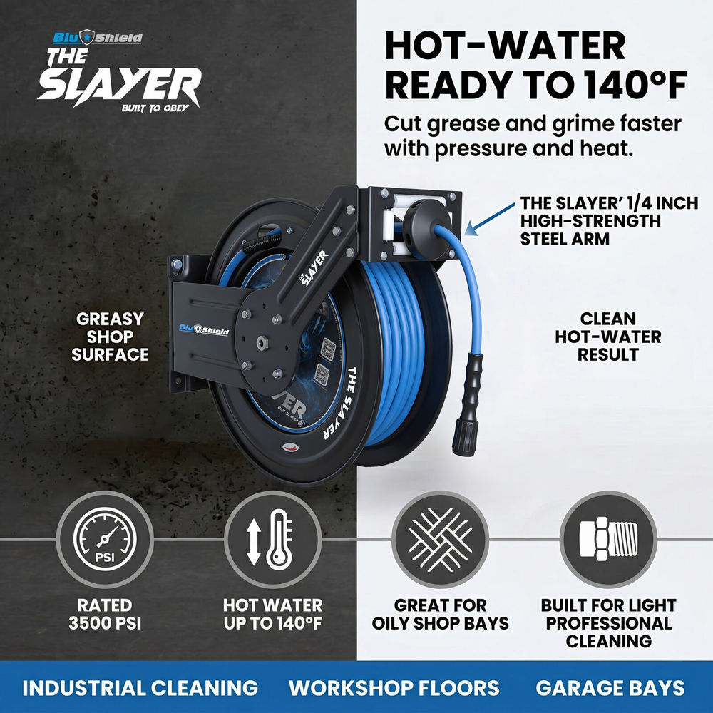 BluBird Blu Shield Slayer 1/4 Inch x 100 Ft Hybrid Pressure Washing Hose Reel, large image number 4