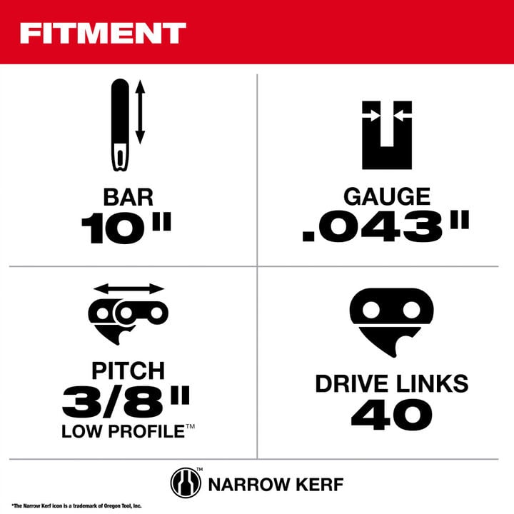Milwaukee 10 Inch 3/8 Inch LOW PROFILE Pitch, .043 Inch Gauge Saw Chain and Guide Bar Set, large image number 3