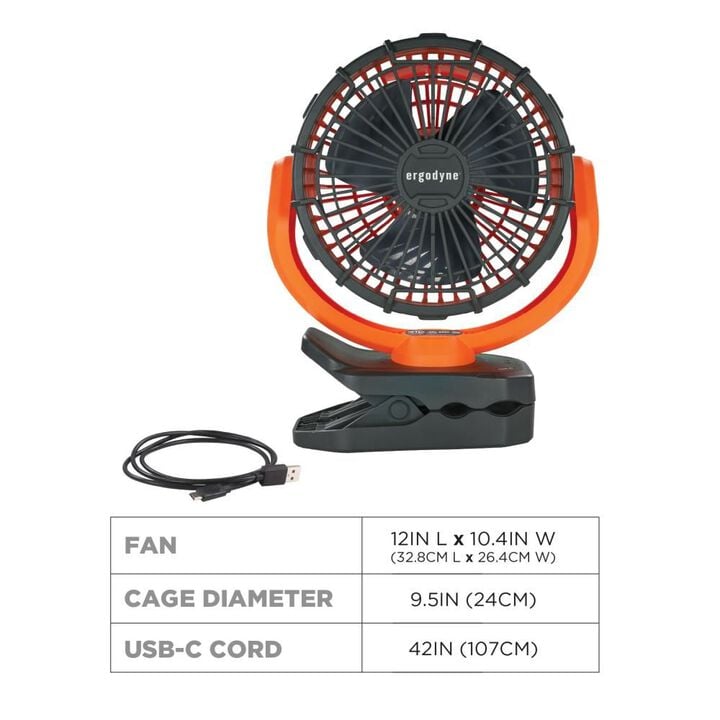 Ergodyne Chill-Its 6090 Orange Rechargeable Portable Jobsite Fan, large image number 6