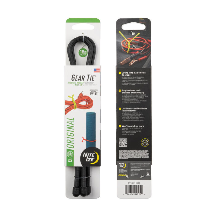 Nite Ize Gear Tie Reusable Rubber Twist Tie 18in 2pk Black, large image number 2