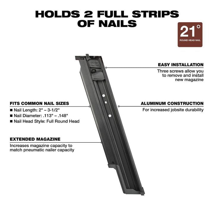 Milwaukee M18 FUEL 21 Degree Framing Nailer Extended Capacity Magazine, large image number 3