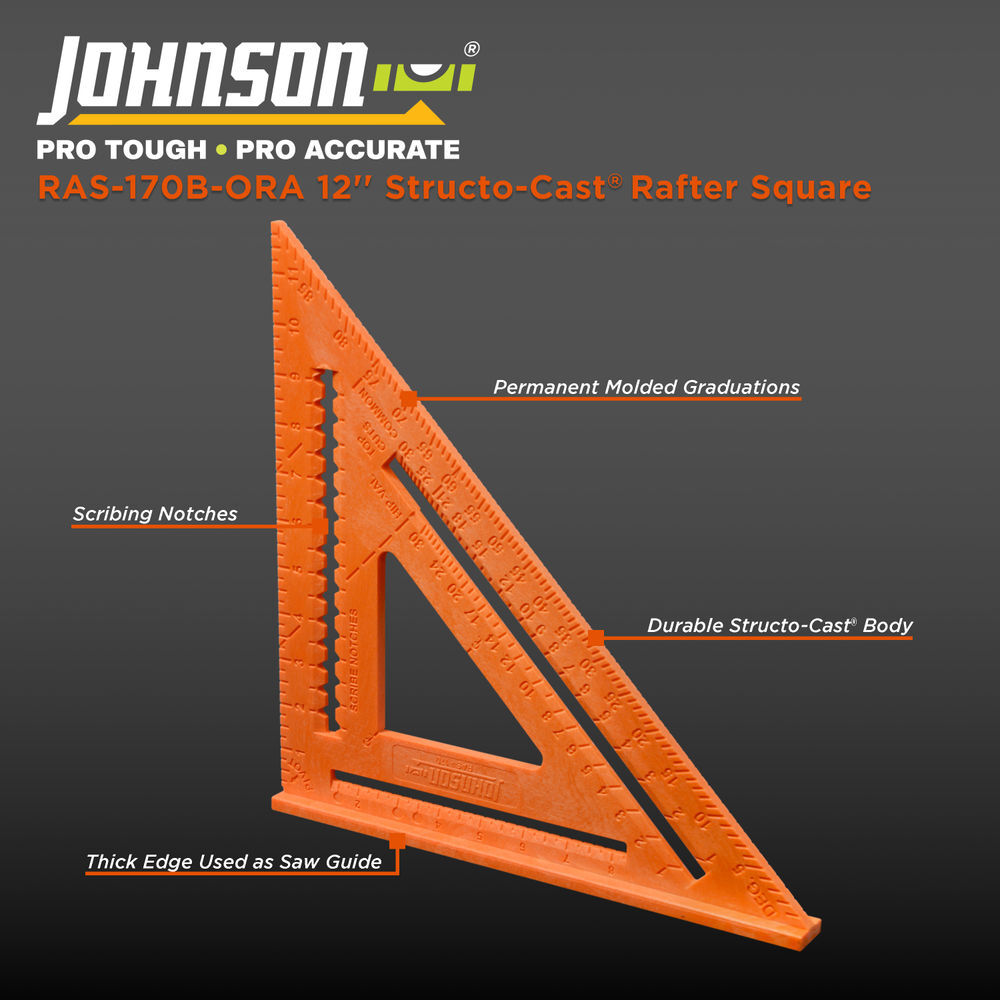Johnson Level 12 Inch Structo-Cast Rafter Angle Square Glo Orange, large image number 4